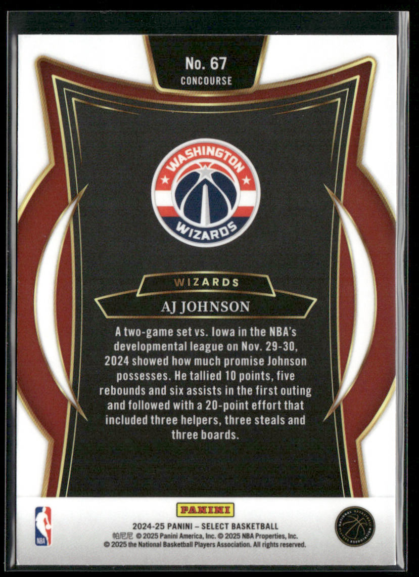 AJ Johnson 2024-25 Panini Select Blue (Retail) #67 RC Washington Wizards