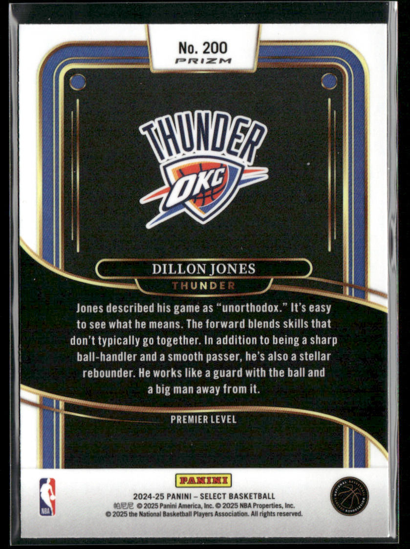 Dillon Jones 2024-25 Panini Select Red Wave Prizm #200 RC Oklahoma City Thunder