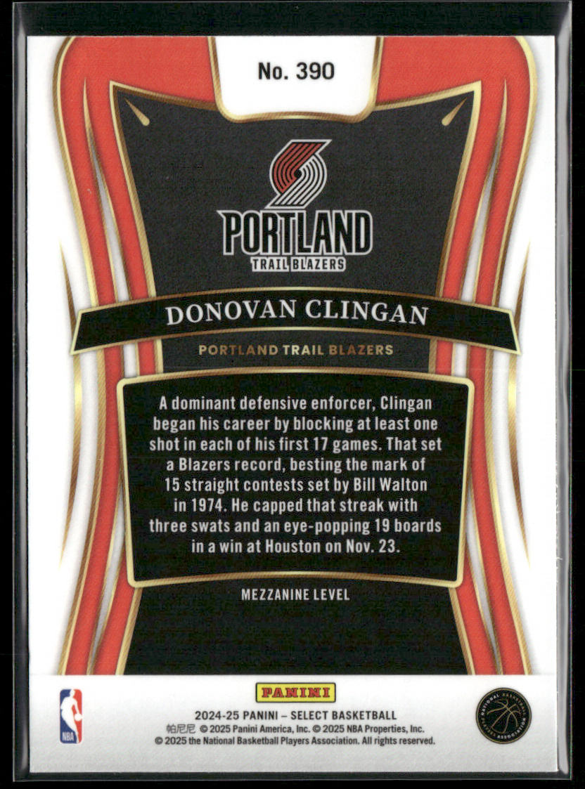 Donovan Clingan 2024-25 Panini Select #390 RC Portland Trail Blazers