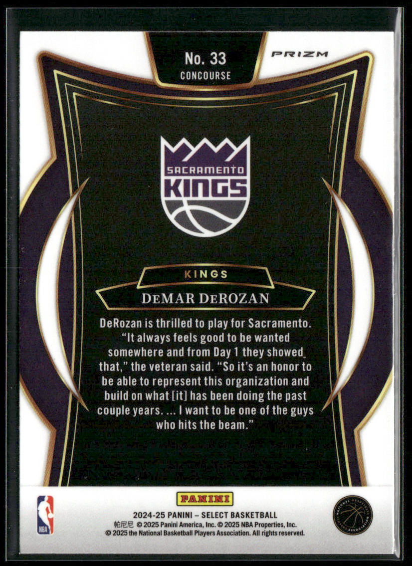 DeMar DeRozan 2024-25 Panini Select Blue (Retail) #33 Sacramento Kings