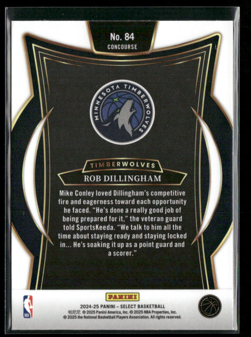 Rob Dillingham 2024-25 Panini Select Blue Prizm #84 RC Minnesota Timberwolves