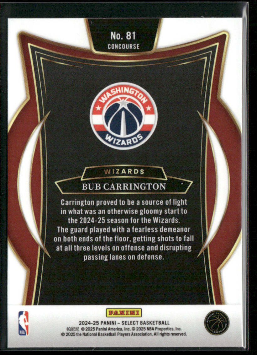 Bub Carrington 2024-25 Panini Select Blue (Retail) #81 RC Washington Wizards