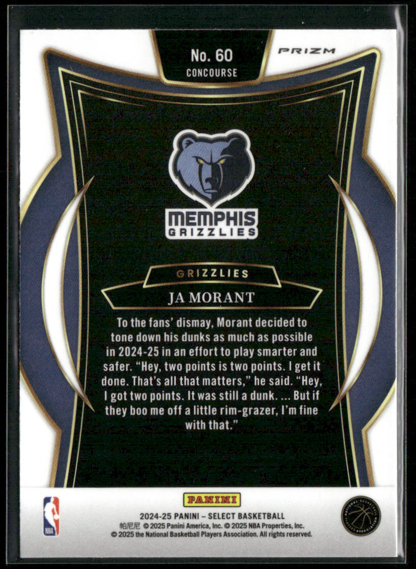 Ja Morant 2024-25 Panini Select Green White Purple Prizm #60 Memphis Grizzlies