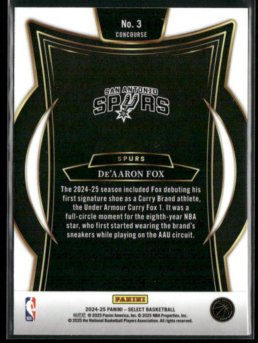 De'Aaron Fox 2024-25 Panini Select Blue (Retail) #3 San Antonio Spurs