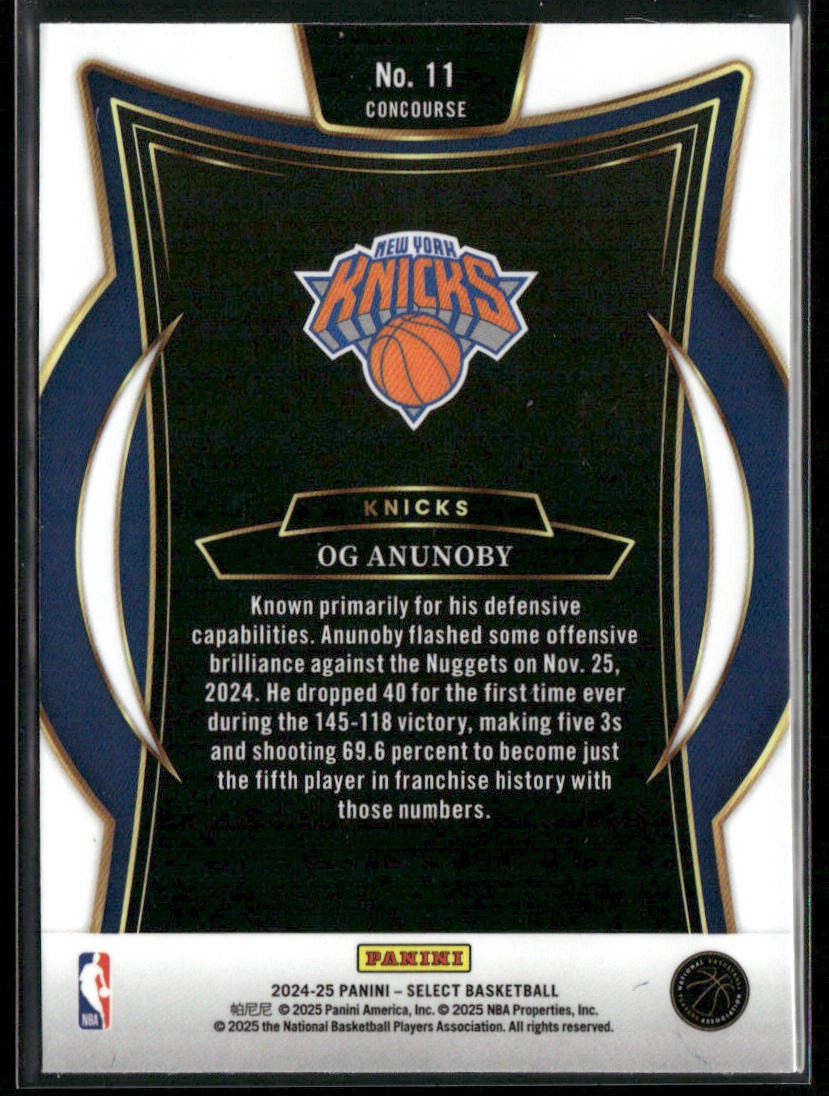OG Anunoby 2024-25 Panini Select Blue (Retail) #11 New York Knicks