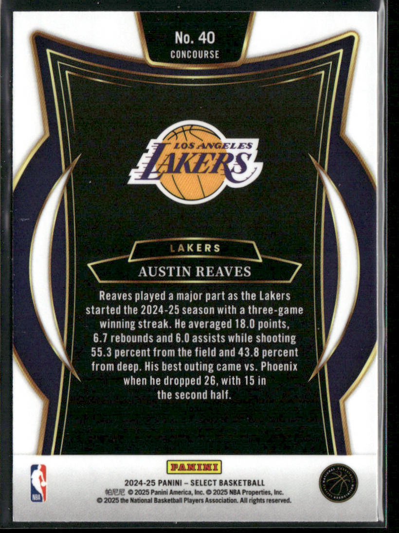 Austin Reaves 2024-25 Panini Select Blue (Retail) #40 Los Angeles Lakers