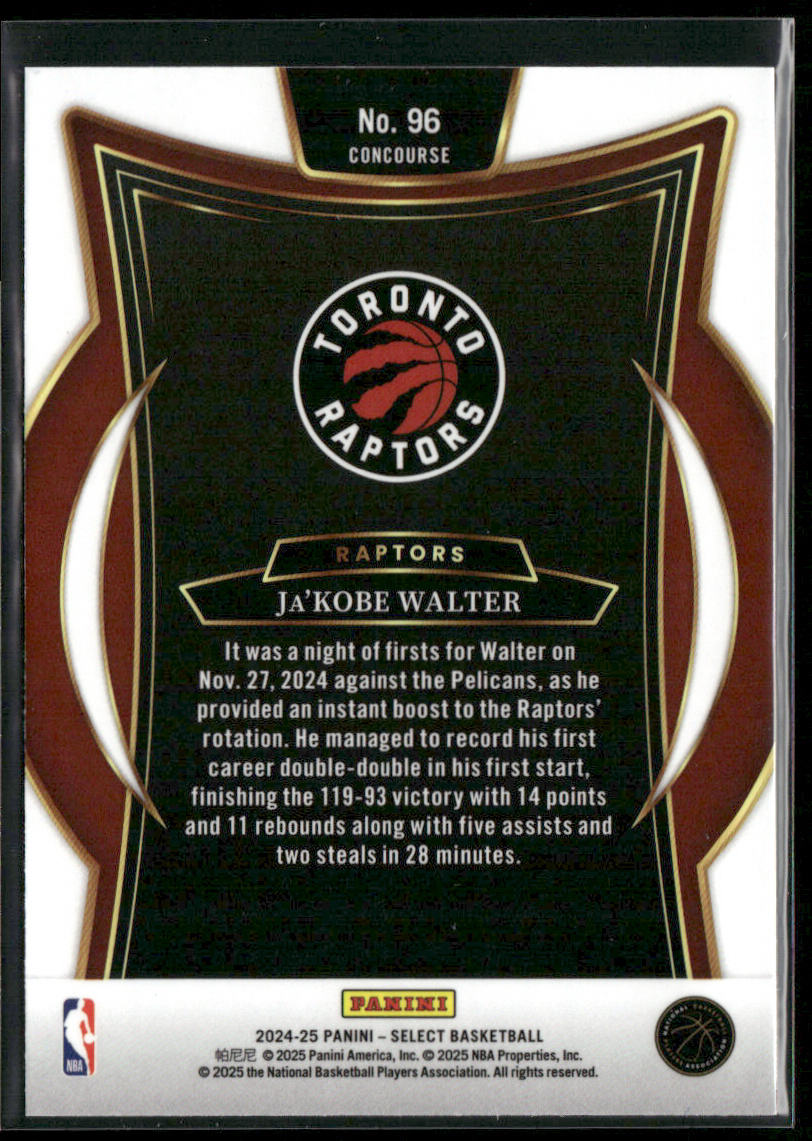 Ja'Kobe Walter 2024-25 Panini Select Blue (Retail) #96 RC Toronto Raptors