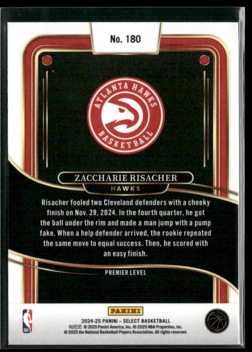Zaccharie Risacher 2024-25 Panini Select Blue (Retail) #180 RC Atlanta Hawks