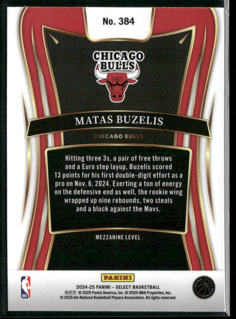 Matas Buzelis 2024-25 Panini Select #384 RC Chicago Bulls