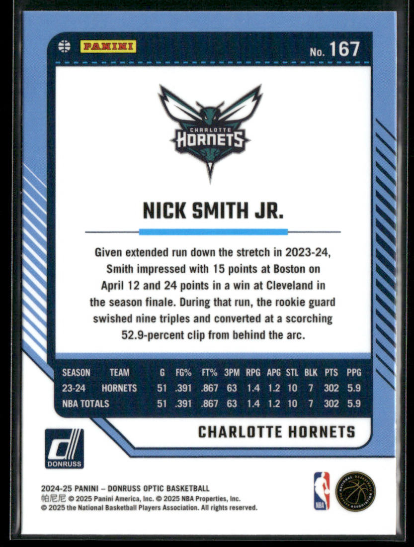 Nick Smith Jr. 2024-25 Donruss Optic #167 Charlotte Hornets