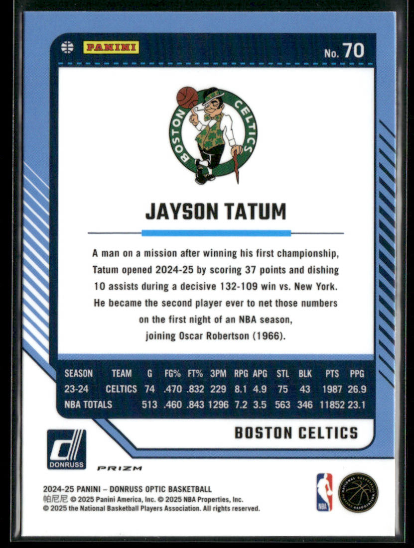 Jayson Tatum 2024-25 Donruss Optic Blue Velocity #70 Boston Celtics