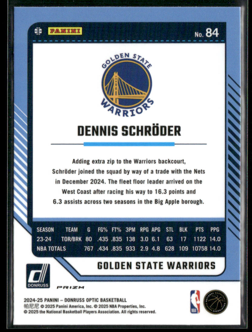 Dennis Schroder 2024-25 Donruss Optic Purple #84 Golden State Warriors