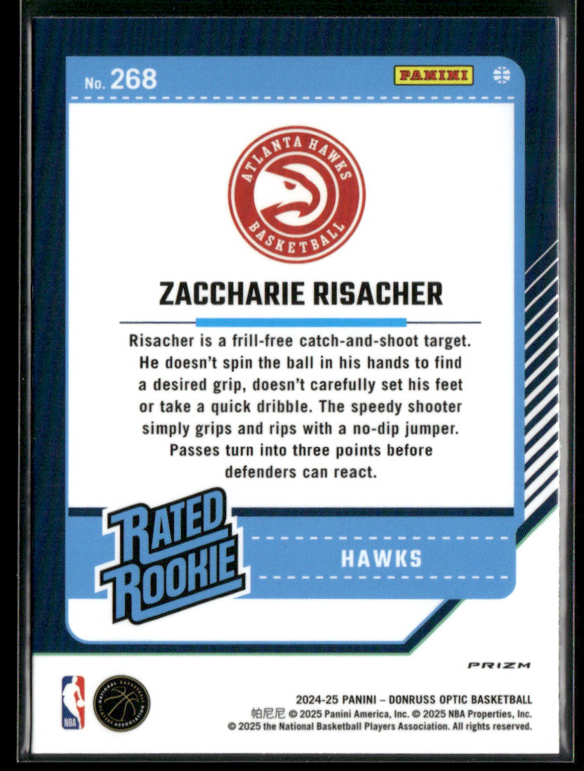 Zaccharie Risacher 2024-25 Donruss Optic Purple #268 RC Atlanta Hawks