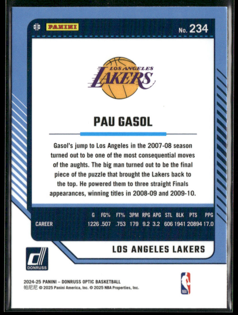 Pau Gasol 2024-25 Donruss Optic #234 Los Angeles Lakers