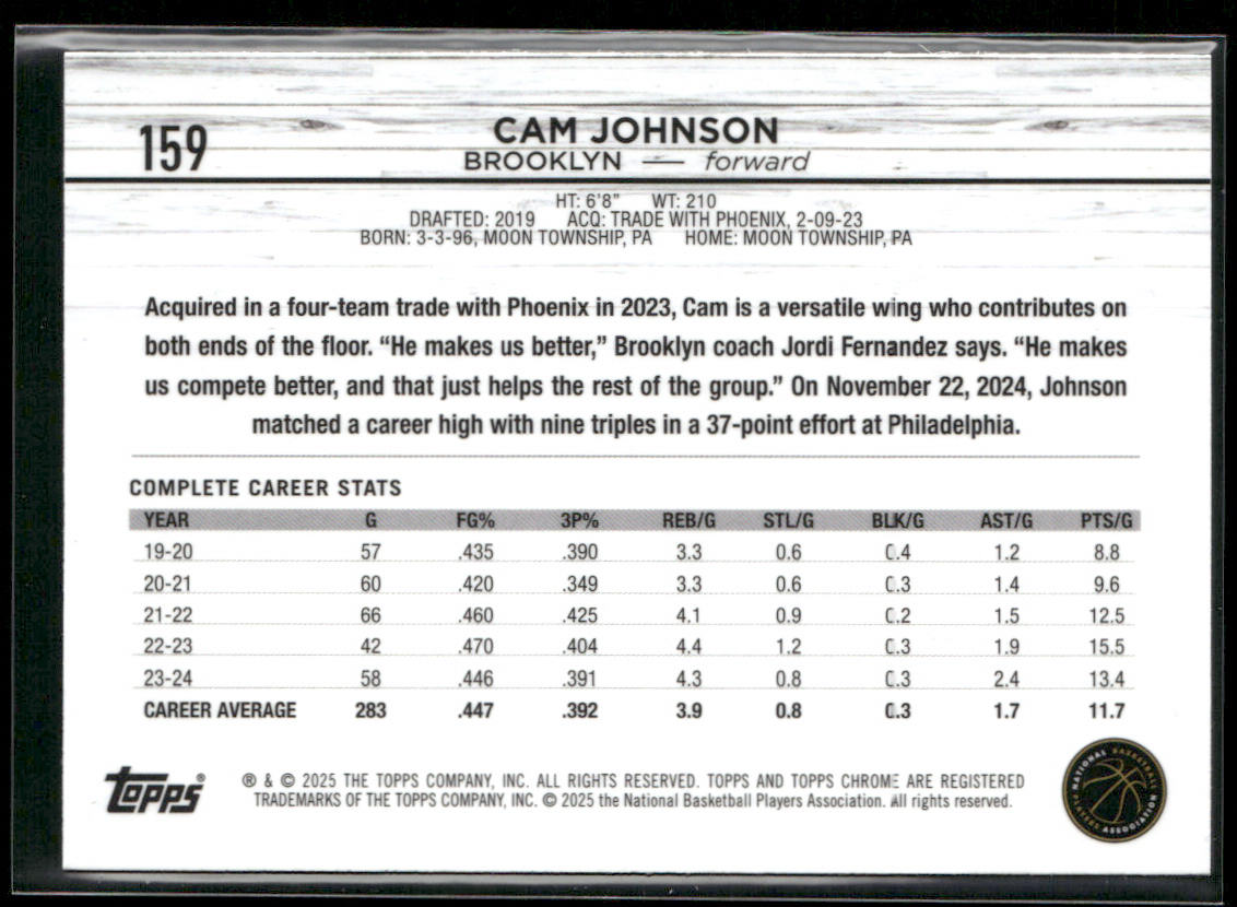 Cam Johnson 2024-25 Topps Chrome #159 Brooklyn Nets