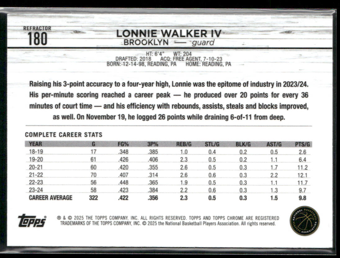 Lonnie Walker IV 2024-25 Topps Chrome #180 Brooklyn Nets