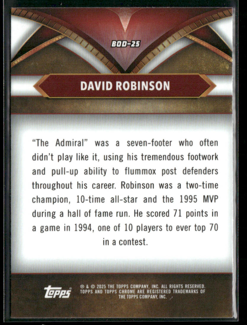 David Robinson 2024-25 Topps Chrome Ball of Duty #BOD-25 San Antonio Spurs
