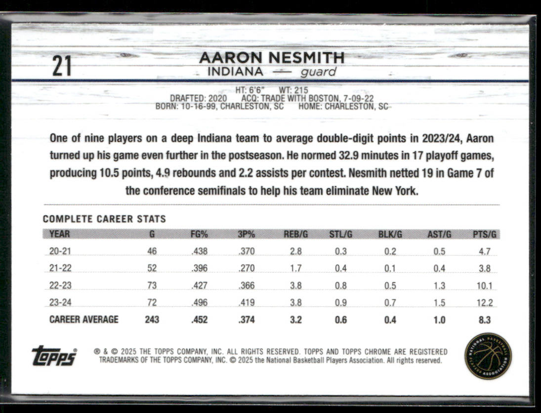 Aaron Nesmith 2024-25 Topps Chrome #21 Indiana Pacers