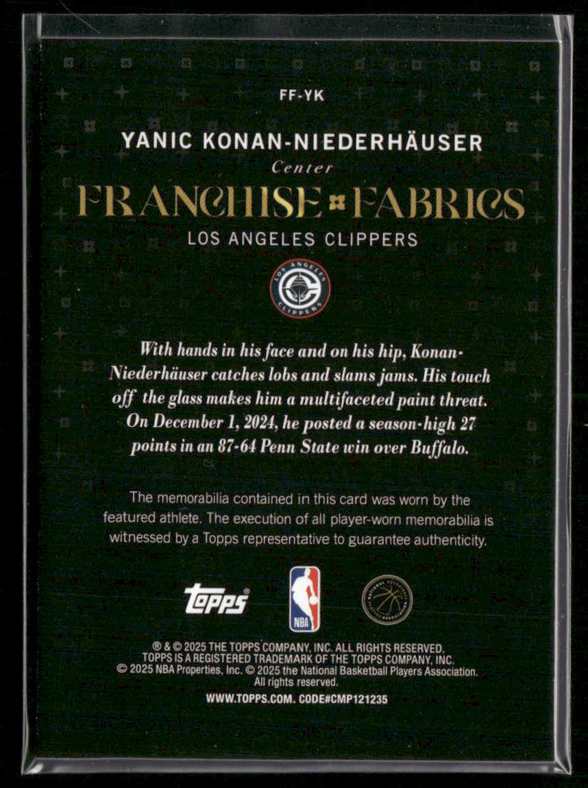 Yanic Konan-Niederhäuser 2025-26 Topps - Franchise Fabrics #FF-YK MEM Clippers