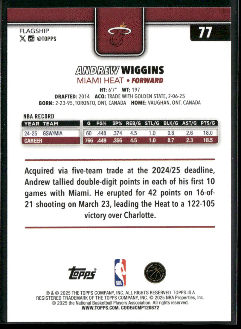 Andrew Wiggins 2025-26 Topps #77 Miami Heat back