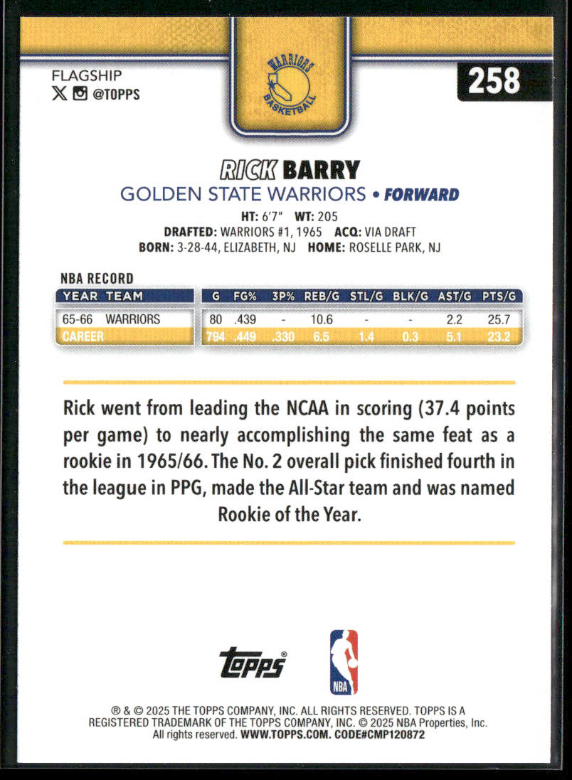 Rick Barry 2025-26 Topps #258 Golden State Warriors back