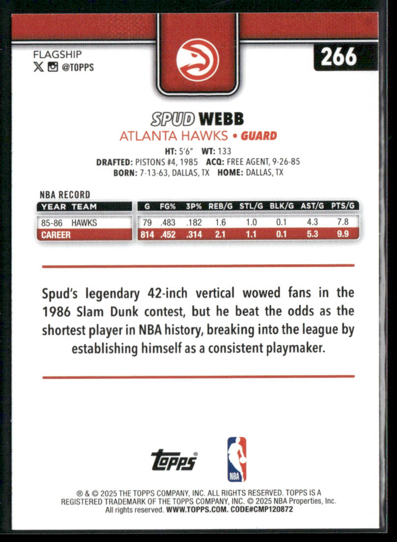 Spud Webb 2025-26 Topps #266 Atlanta Hawks back