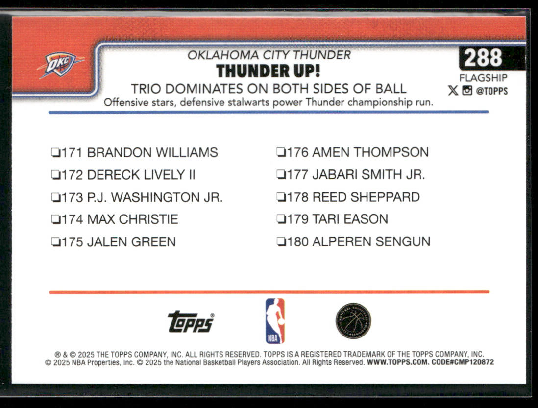 Thunder Up!: Trio Dominates On Both Sides Of Ball 2025-26 Topps #288 back
