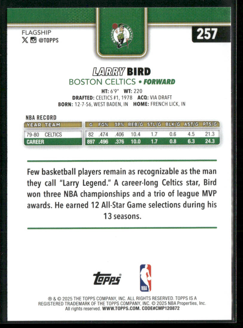 Larry Bird 2025-26 Topps #257 Boston Celtics back