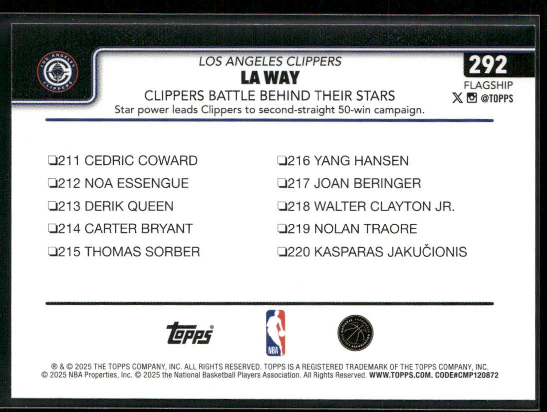 LA Way: Clippers Battle Behind Their Stars 2025-26 Topps #292 Clippers back