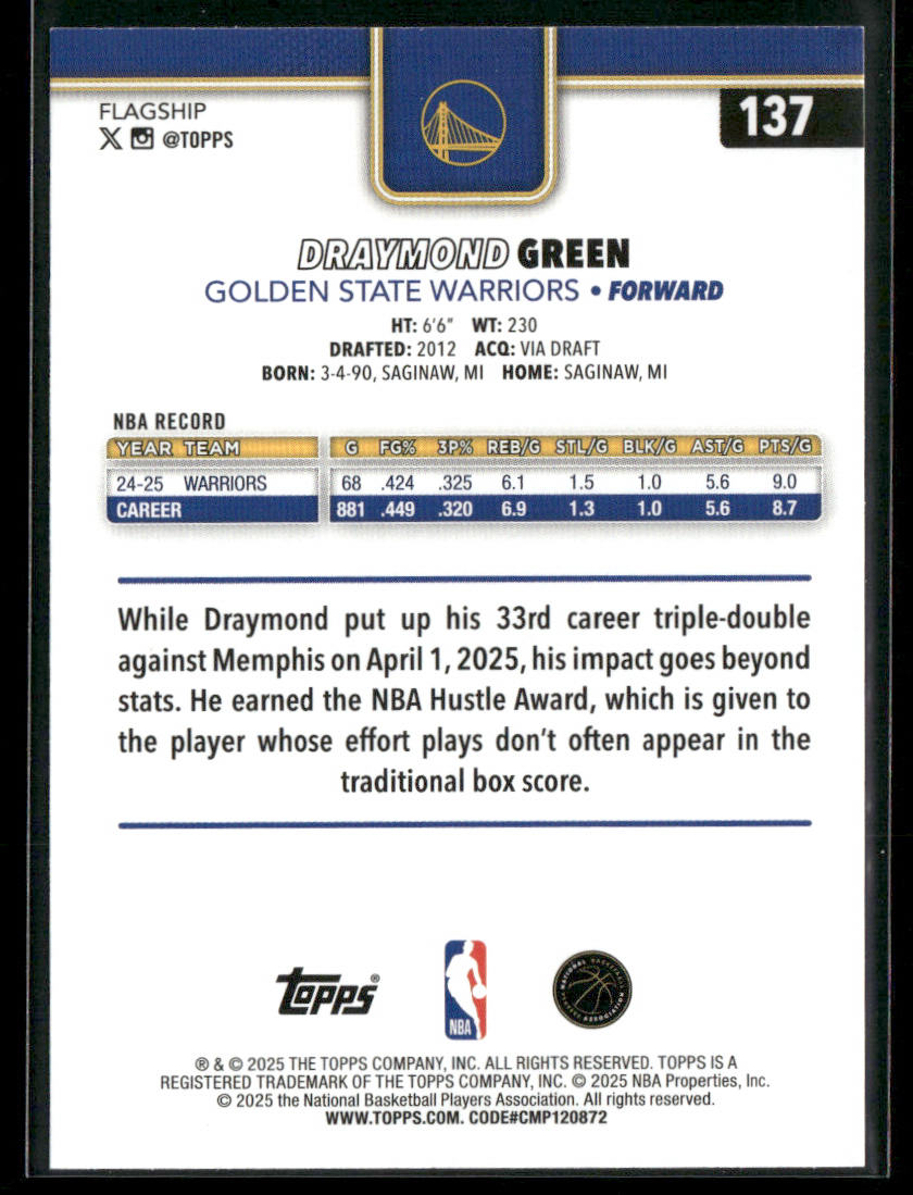 Draymond Green 2025-26 Topps #137 Golden State Warriors back