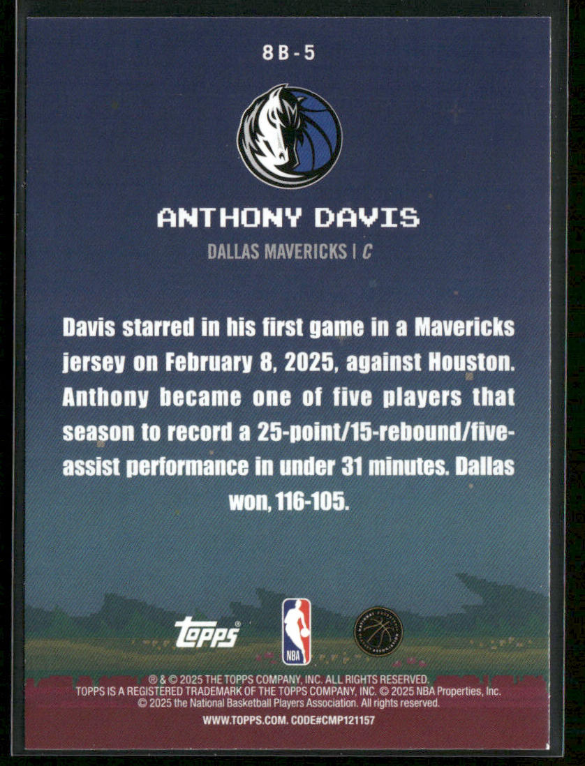 Anthony Davis 2025-26 Topps - 8-Bit Ballers #8B-5 Dallas Mavericks back