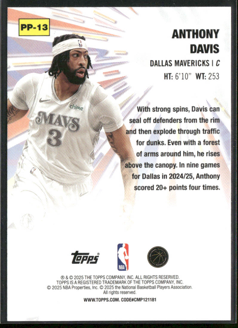 Anthony Davis 2025-26 Topps - Power Players #PP-13 Dallas Mavericks back