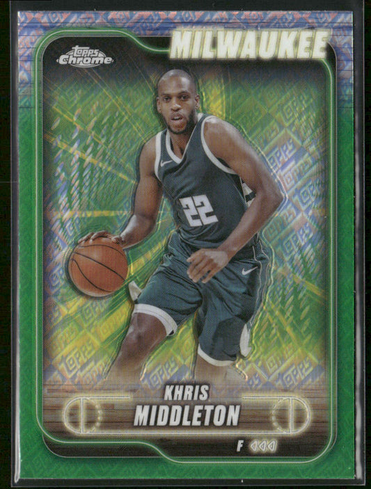 Khris Middleton 2024-25 Topps Chrome Topps Green Refractor #75 Milwaukee Bucks
