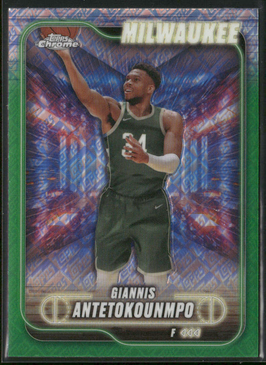 Giannis Antetokounmpo 2024-25 Topps Chrome Topps Green Refractor #41 Bucks