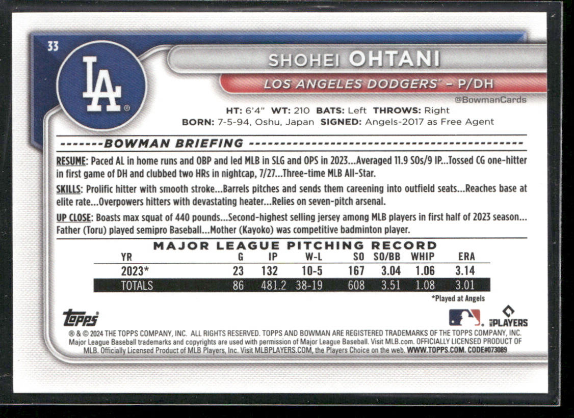 Shohei Ohtani 2024 Bowman #33 Los Angeles Dodgers