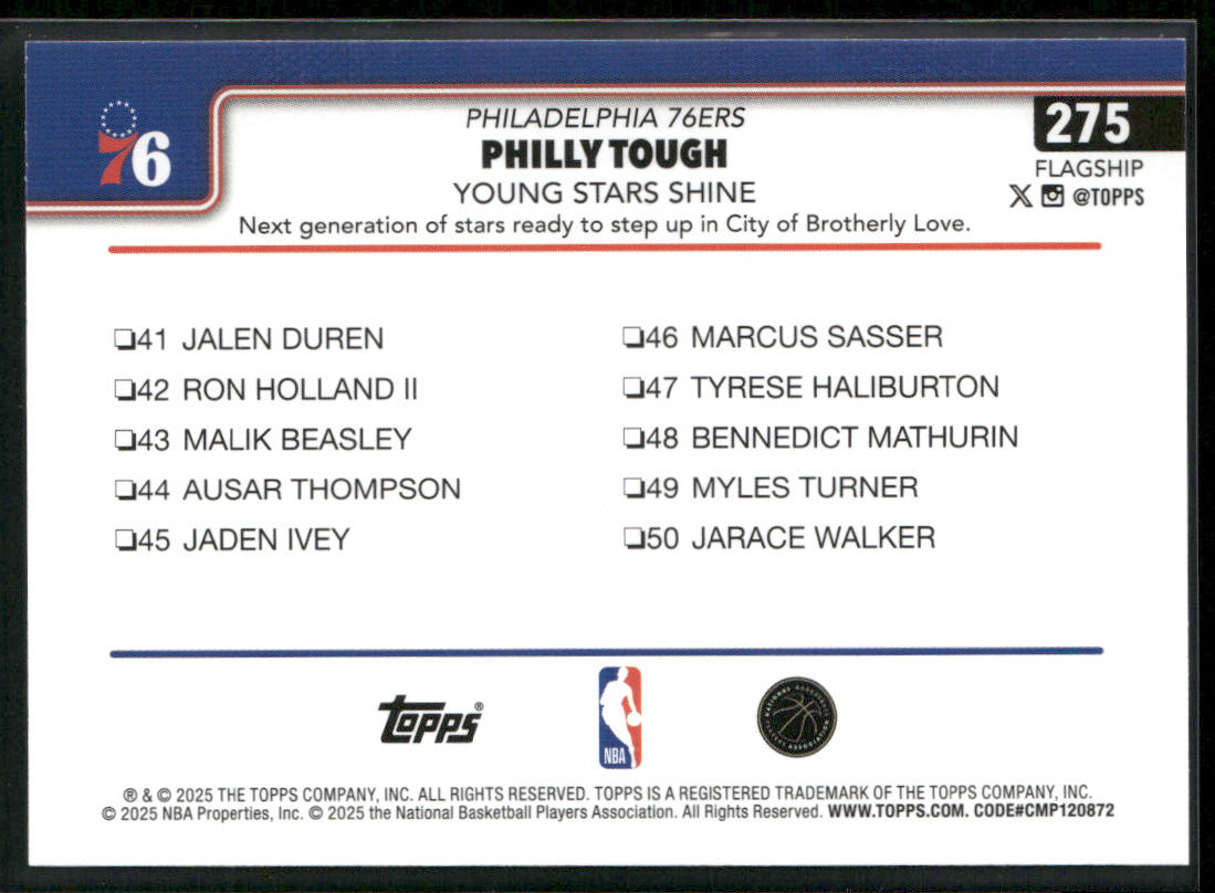 Philly Tough: Young Stars Shine 2025-26 Topps #275 Philadelphia 76ers back
