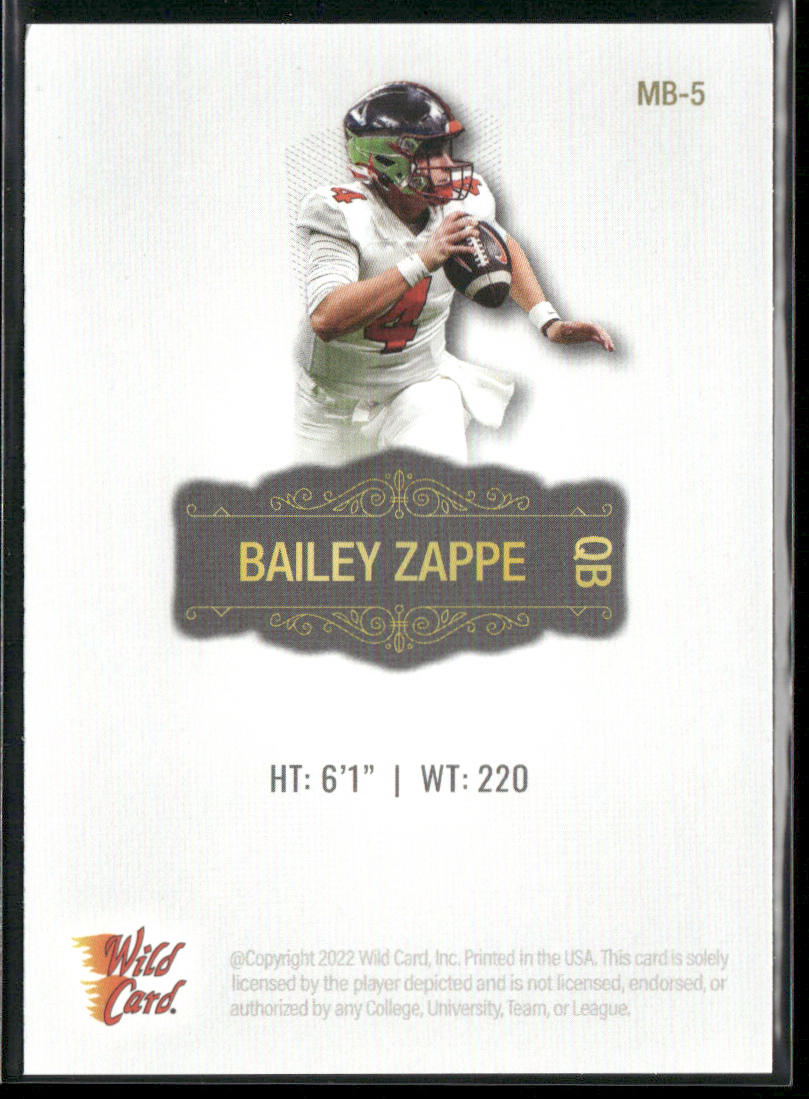 Bailey Zappe 2022 Wild Card Matte White #MB-5 Western Kentucky Hilltoppers