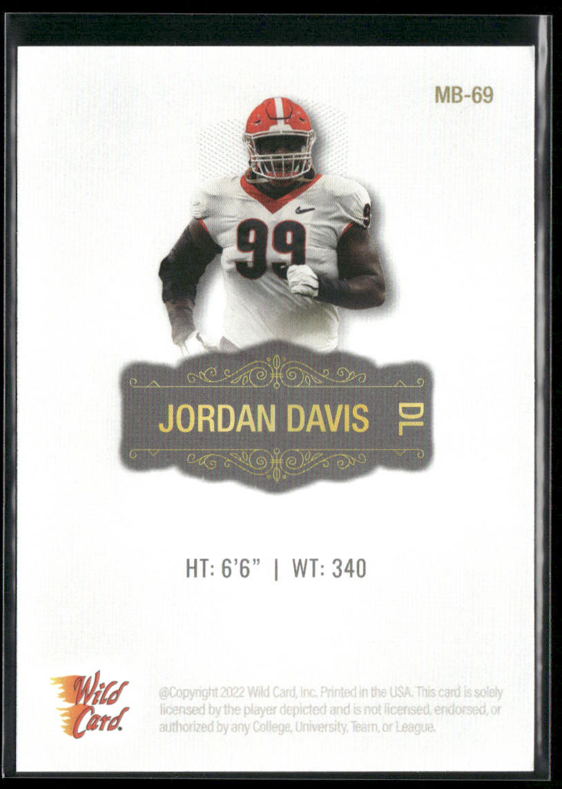 Jordan Davis 2022 Wild Card Matte White #MB-69 Georgia Bulldogs