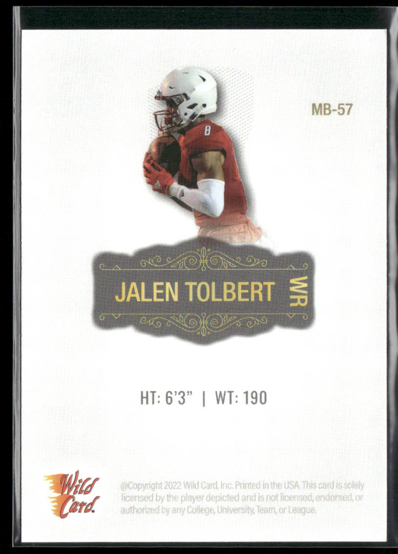 Jalen Tolbert 2022 Wild Card Matte White #MB-57 South Alabama Jaguars