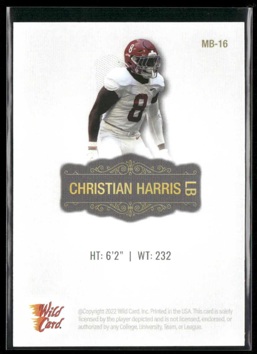 Christian Harris 2022 Wild Card Matte White #MB-16 Alabama Crimson Tide