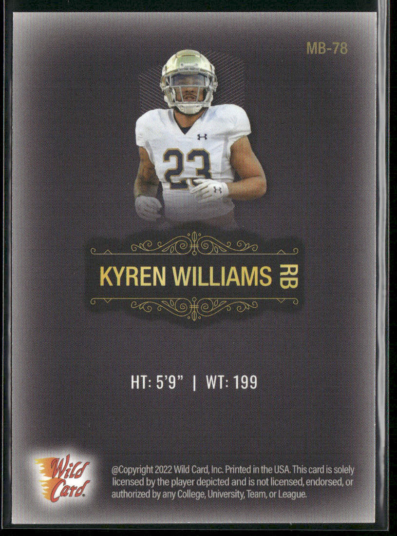Kyren Williams 2022 Wild Card Matte Black #MB-78 Notre Dame Fighting Irish