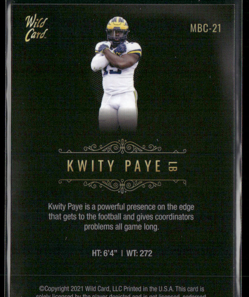 Kwity Paye 2021 Wild Card Matte White Black #MBC-21 Michigan Wolverines