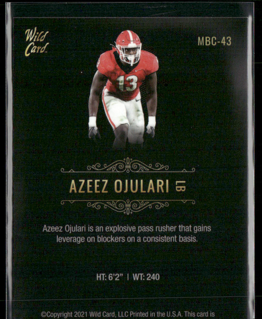 Azeez Ojulari 2021 Wild Card Matte White Black #MBC-43 Georgia Bulldogs