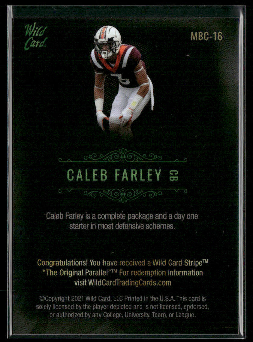 Caleb Farley 2021 Wild Card Matte White Black #MBC-16 Virginia Tech Hokies