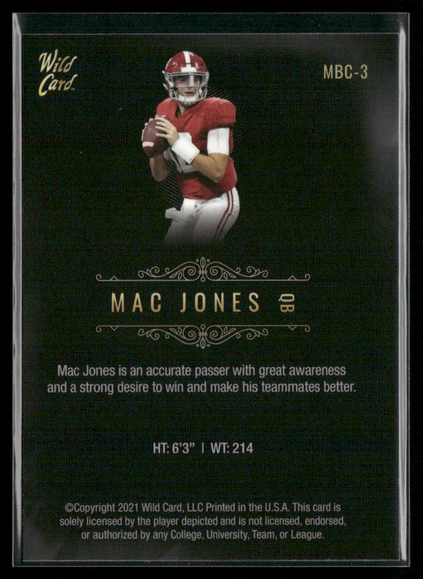Mac Jones 2021 Wild Card Matte White Black #MBC-3 Alabama Crimson Tide back