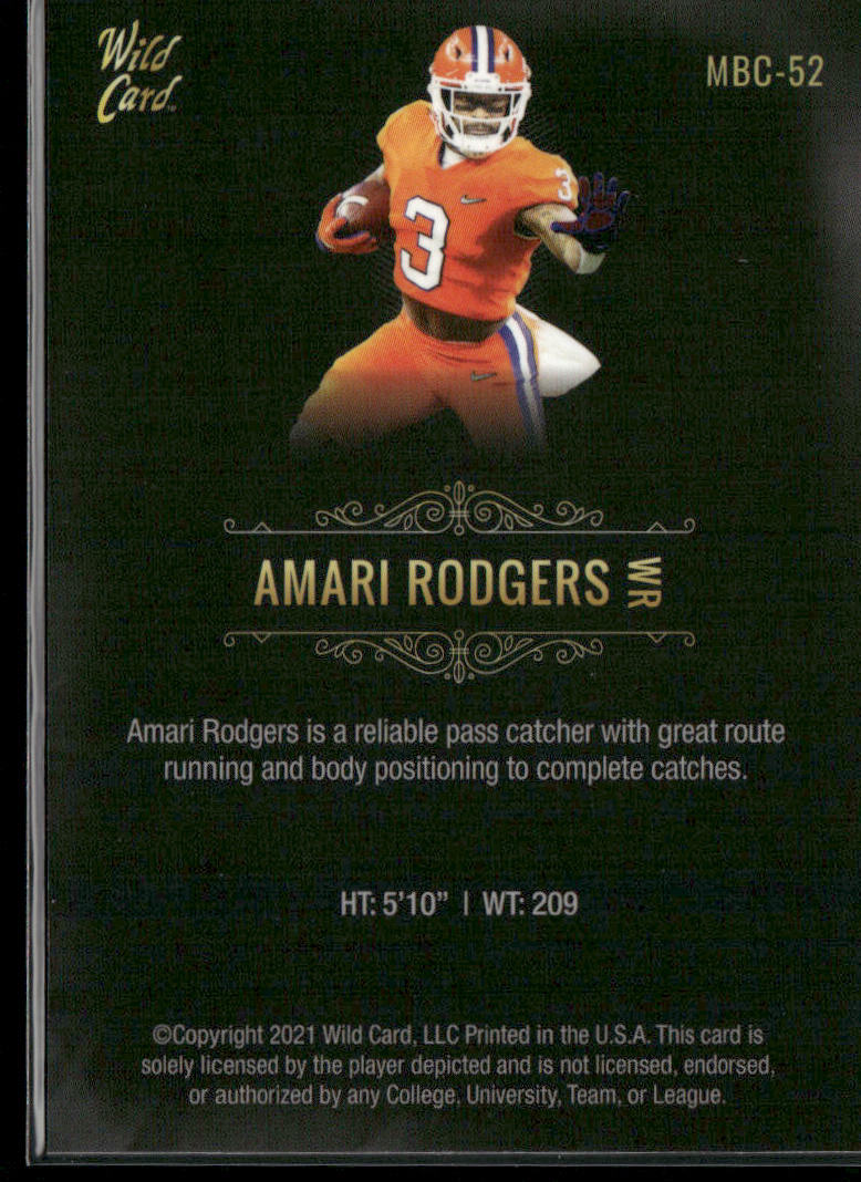 Amari Rodgers 2021 Wild Card Matte White Black #MBC-52 Clemson Tigers