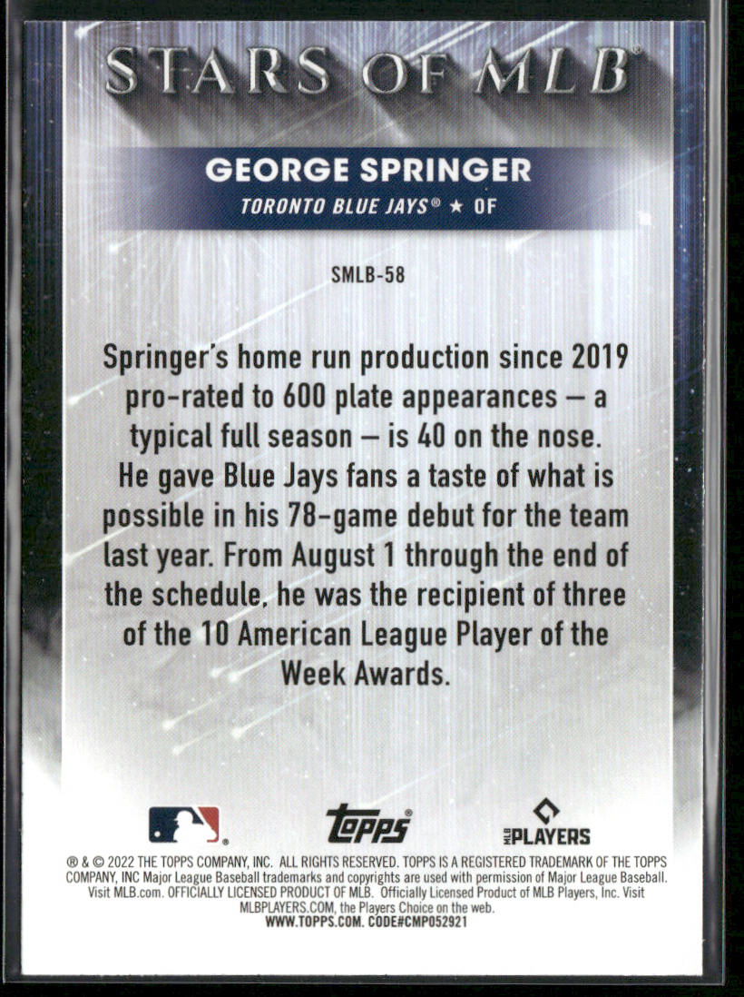 George Springer 2022 Topps Stars of MLB #SMLB-58 Toronto Blue Jays