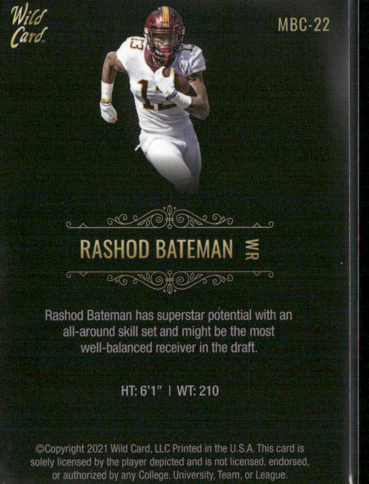 Rashod Bateman 2021 Wild Card Matte White Black #MBC-22 Minnesota Golden Gophers