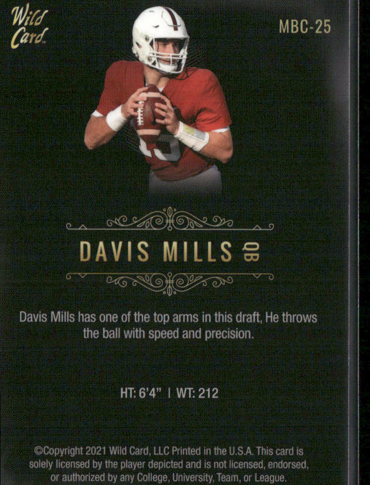 Davis Mills 2021 Wild Card Matte White Black #MBC-25 Stanford Cardinal