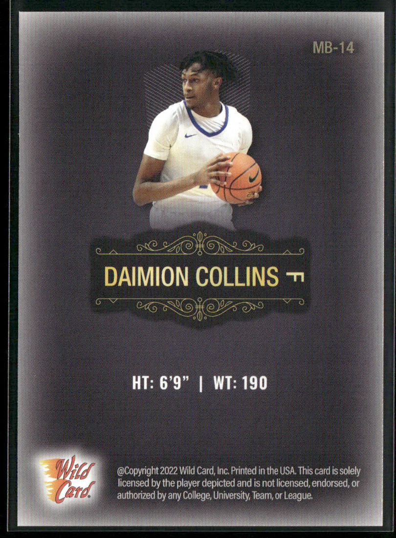 Daimion Collins 2022 Wild Card Matte Black #MB-14 Kentucky Wildcats